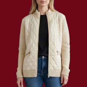 Oliver Cream Quilted Knit Crochet Sweater Zipper Coatigan Size Medium